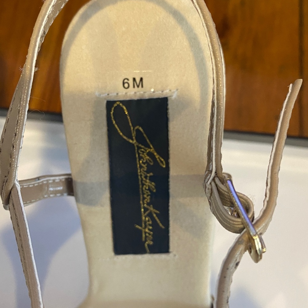 Elegant Crystal Beige Strappy 4” High Heels - Picture 3 of 9